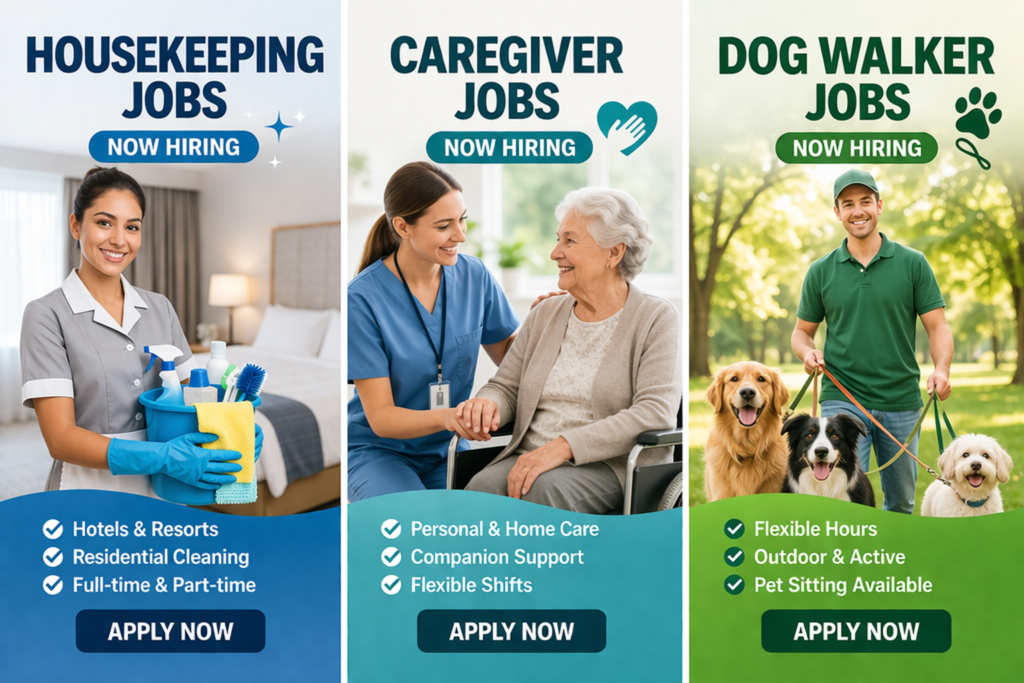 Now hiring_ housekeeping, caregiving, dog walking